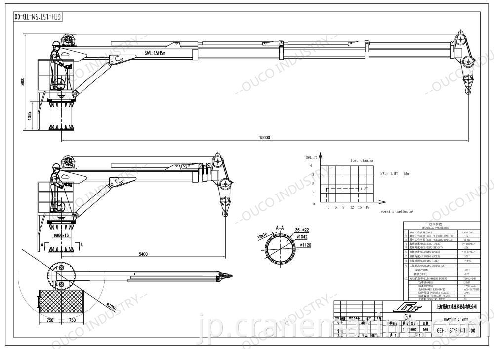 1.5T15M telescopic crane GA